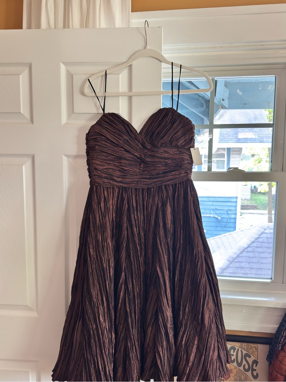 Strapless Ruched Party Dress in Chocolate Brown
